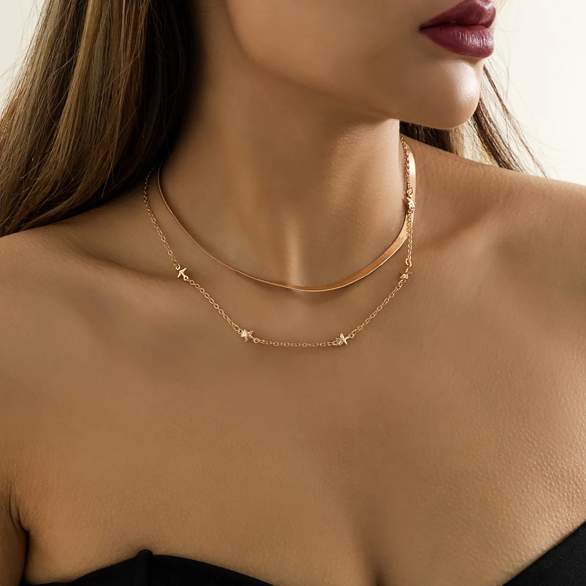 

Jewelry creative mix and match snake bone chain Star Necklace female creative minority overlay Metal Necklace