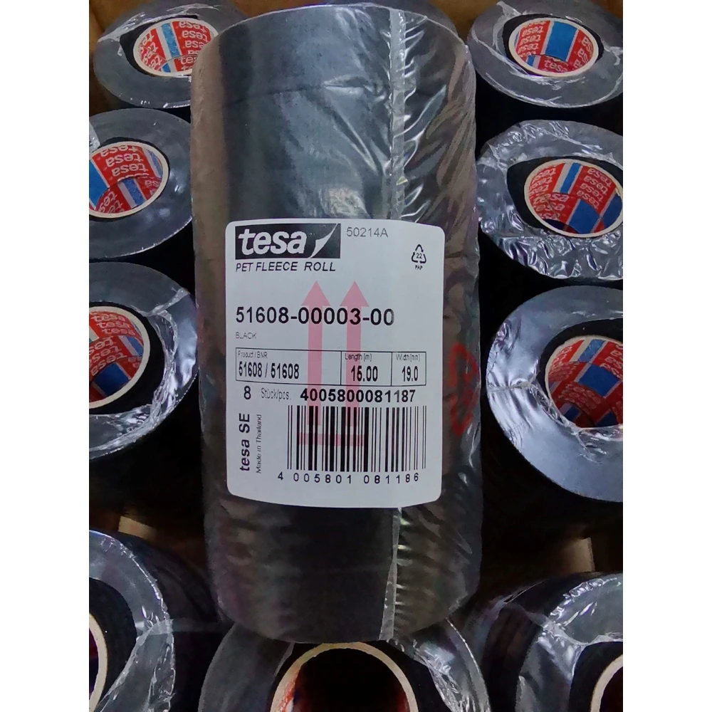 Фото tesa 51608 Черная нечеткая флисовая внутренняя лента для жгутов проводов для VW, Audi, Mercedes, BMW 19 мм х 15 метров, 1 коробка = 96 шт. №5