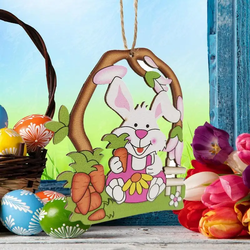 

Пасхальный кролик, очаровательный деревянный Пасхальный кролик, кулон, пасхальное яйцо, кролик, подвесные украшения, пасхальное украшение для вечеринки, кролик, вырезы, подарок