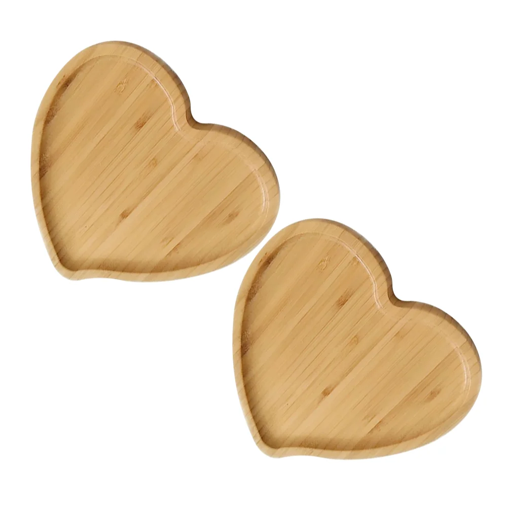 2 Pcs Heart Shaped Eco-friendly Bamboo Wooden Tray Food Tea Coffee Serving Plate Fruit Bread Dishes Snack for Hotel |