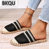 2022 summer breathable women slippers comfortable air mesh fashion plus size 43 cover toe slip on soft women sandals flat shoes