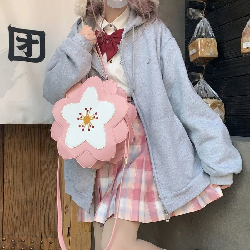 

Harajuku Kawaii Lolita Bag For Women Japanese Sweet Cute Cherry Blossom Shaped Shoulder Crossbody Bag Student JK Uniform Handbag