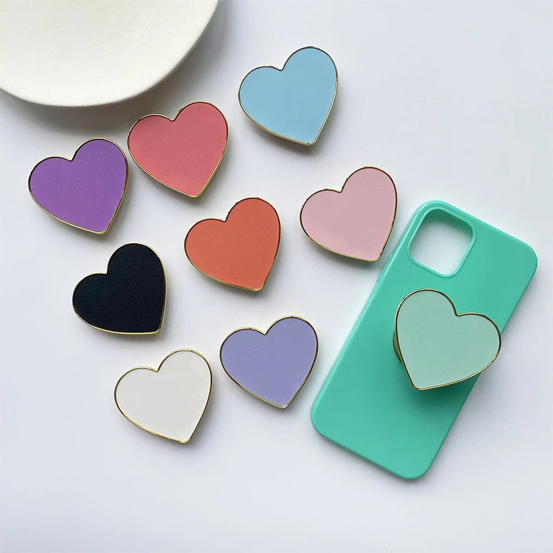 

Luxury Electroplating Gold Edge Color Heart Shape Expandable Phone Holder Grip Ring Support Foldable Phone Socket Accessories