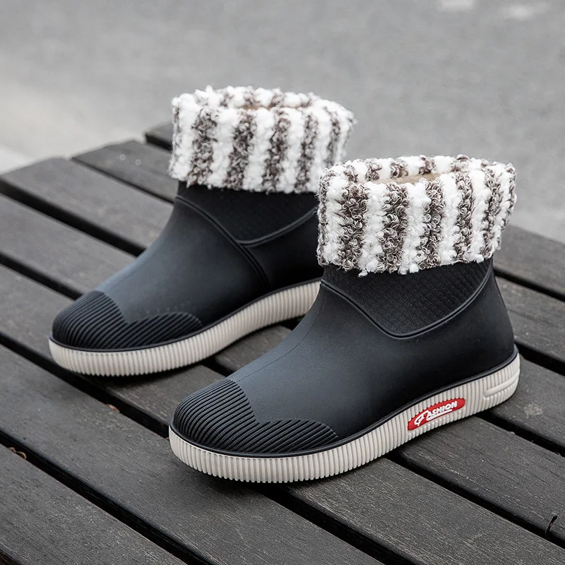 2024 новые резиновые сапоги для женщин модные уличные зимняя хлопковая теплая