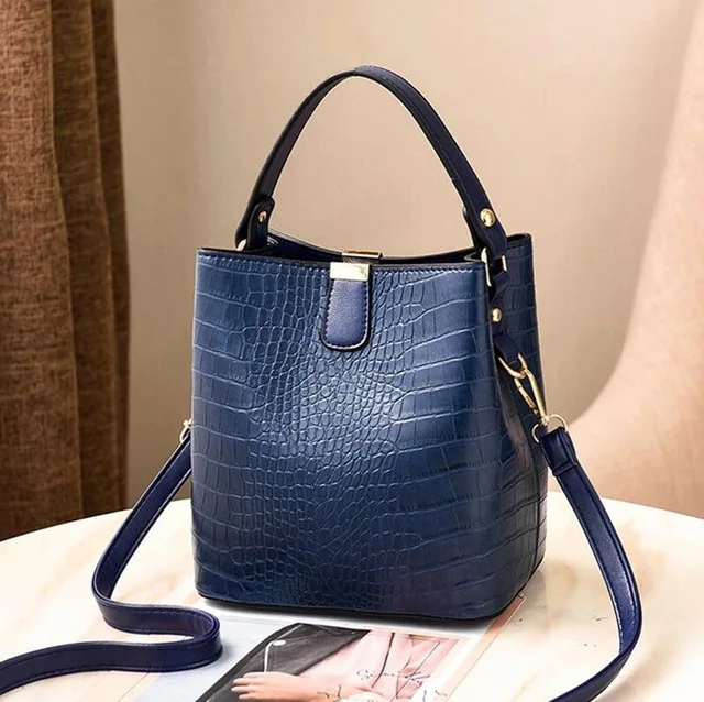 

Retro Alligator Bucket Bags Women Crocodile Pattern Handbag Capacity Casual Crocodile Shoulder Messenger Bags Ladies PU Purse