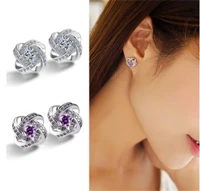 1 pair fashion trend silver plated zircon clover amethyst white crystal womens earrings gift accessories stud earrings jewelry