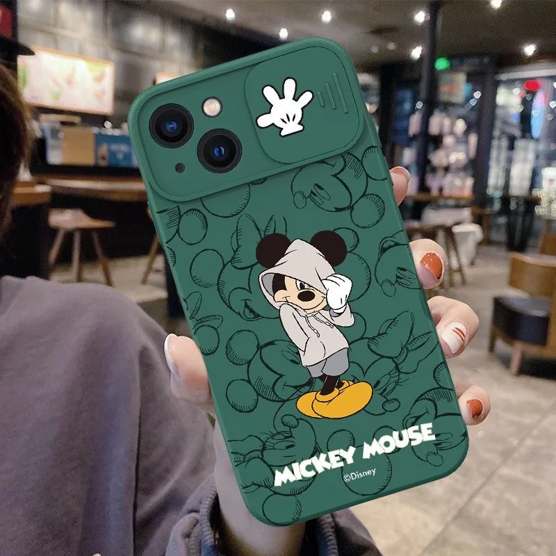 

Disney Mickey Donald Duck with sliding window Phone Cases For iPhone 13 12 11 Pro Max XR XS MAX X Back Cover
