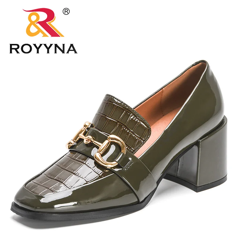 

ROYYNA 2022 New Designers Patent Leather Chunky Heels Pumps Women Spring Summer Party Basic Shoes Woman Dress Shoes Feminimo