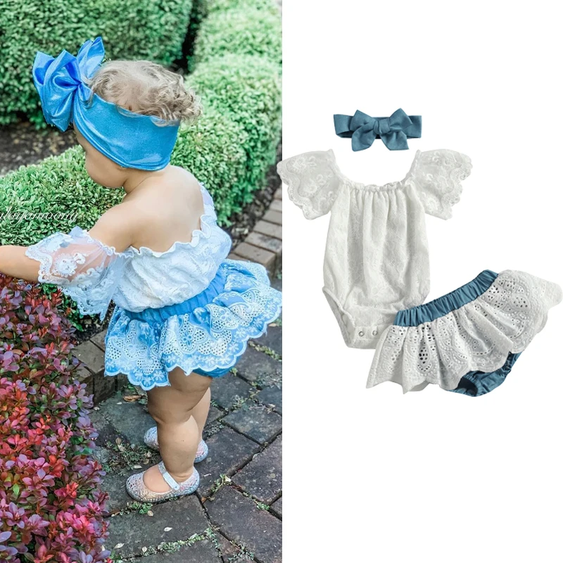 

3 шт., кружевной комбинезон с открытыми плечами и шортами