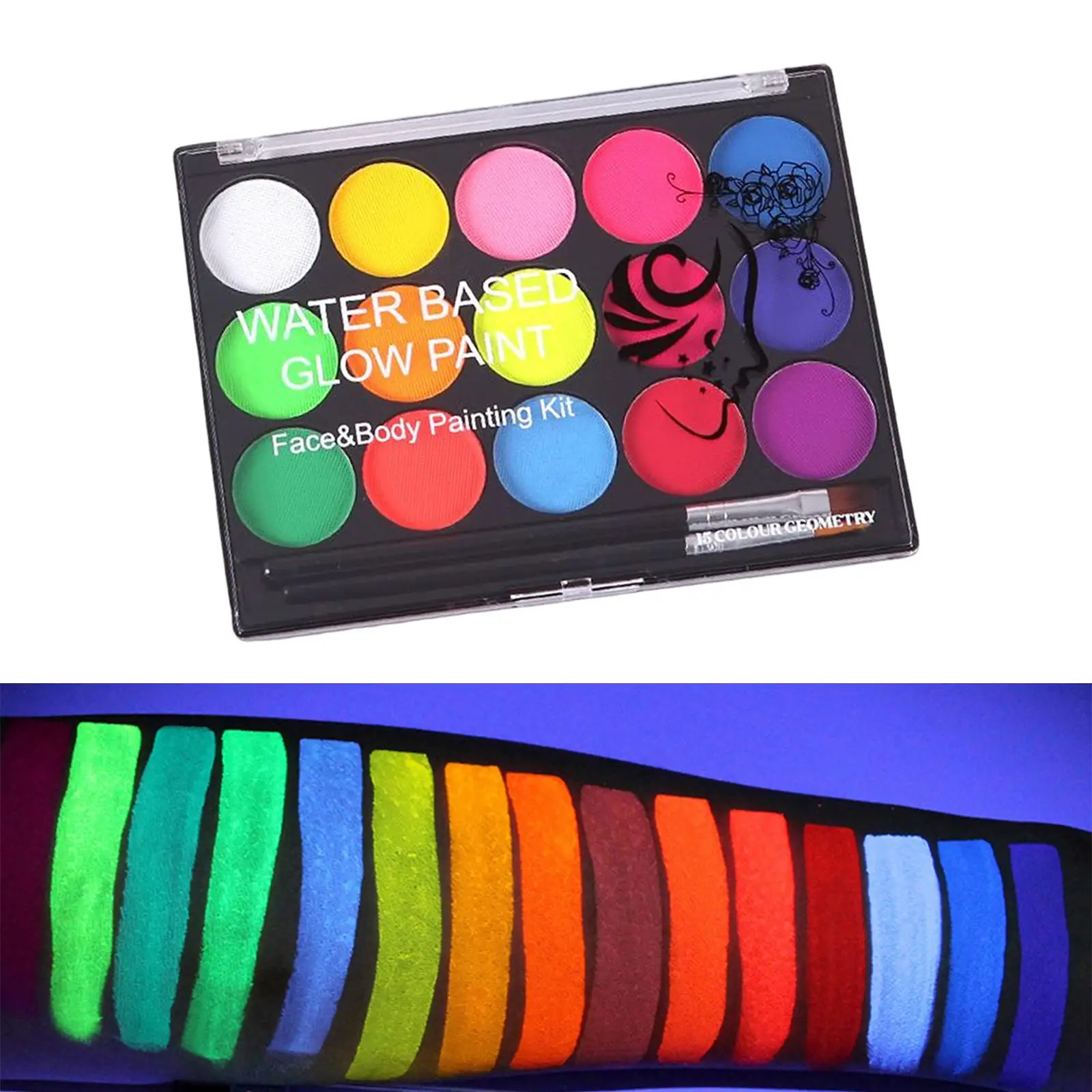 Многоцветный пигмент для лица Professional с кистью светящаяся водорастворимая