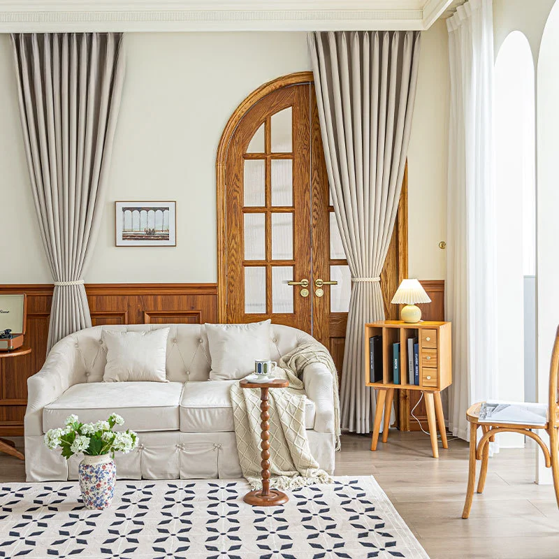 

New French milk tea color living room curtain high blackout curtain water ripple precision blackout curtain