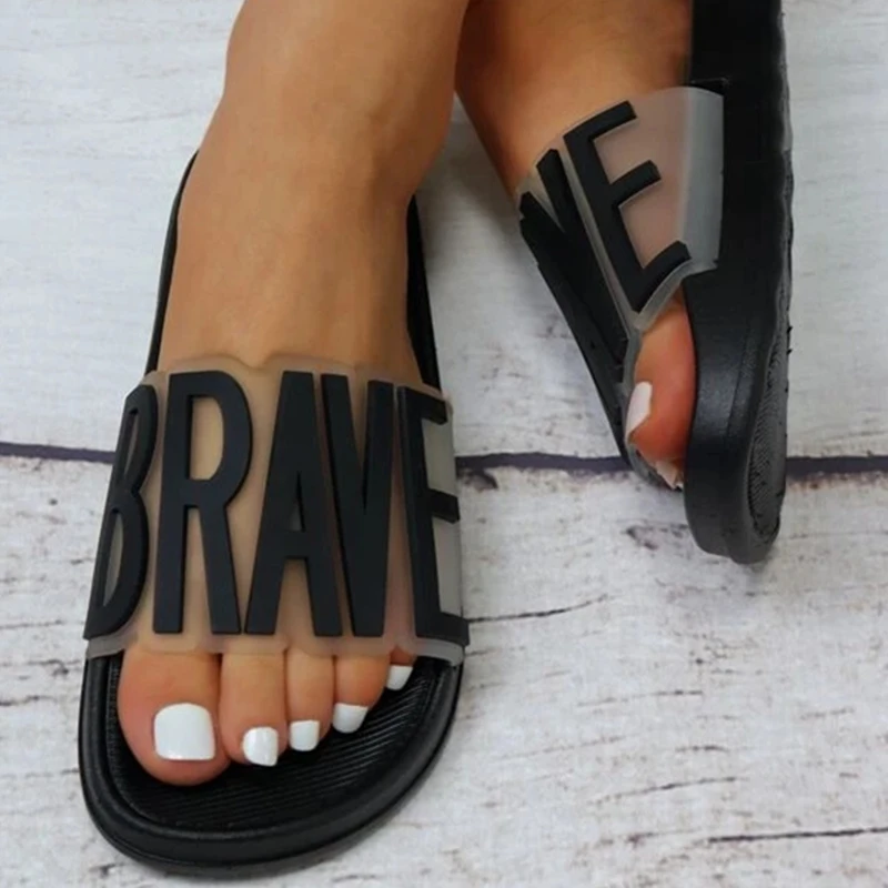 

Сандалии женские с буквенным принтом, модные Нескользящие, Уличная Повседневная пляжная обувь на плоской подошве, мягкая удобная обувь-сла...