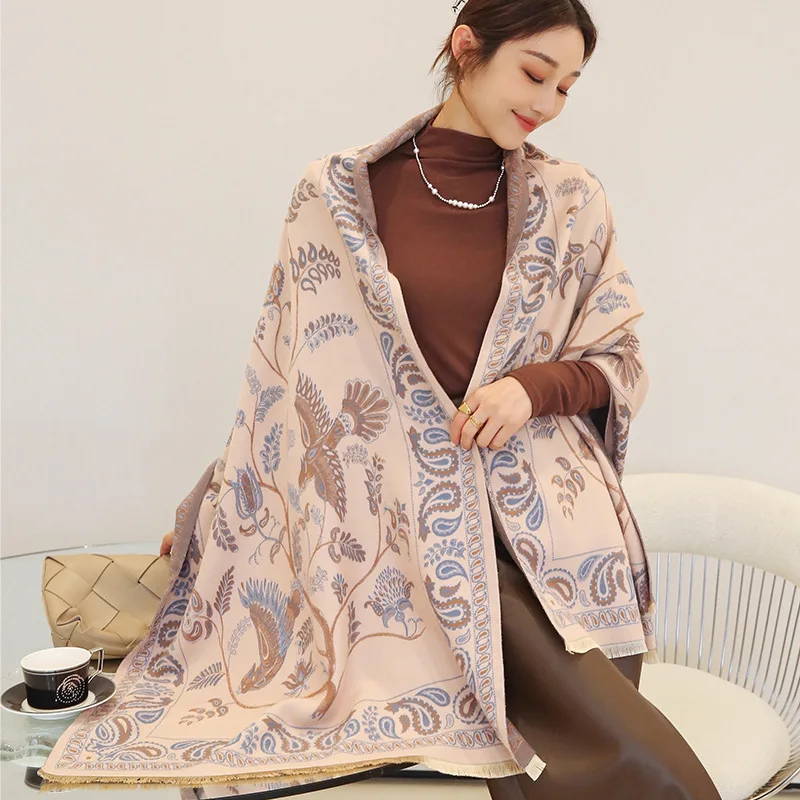 

185*65cm Winter Office Lady Trend Wraps Women Fashion Elegant Shawl Winter Scarf Faux Cashmere Tassel Mid Length Warm Scarves