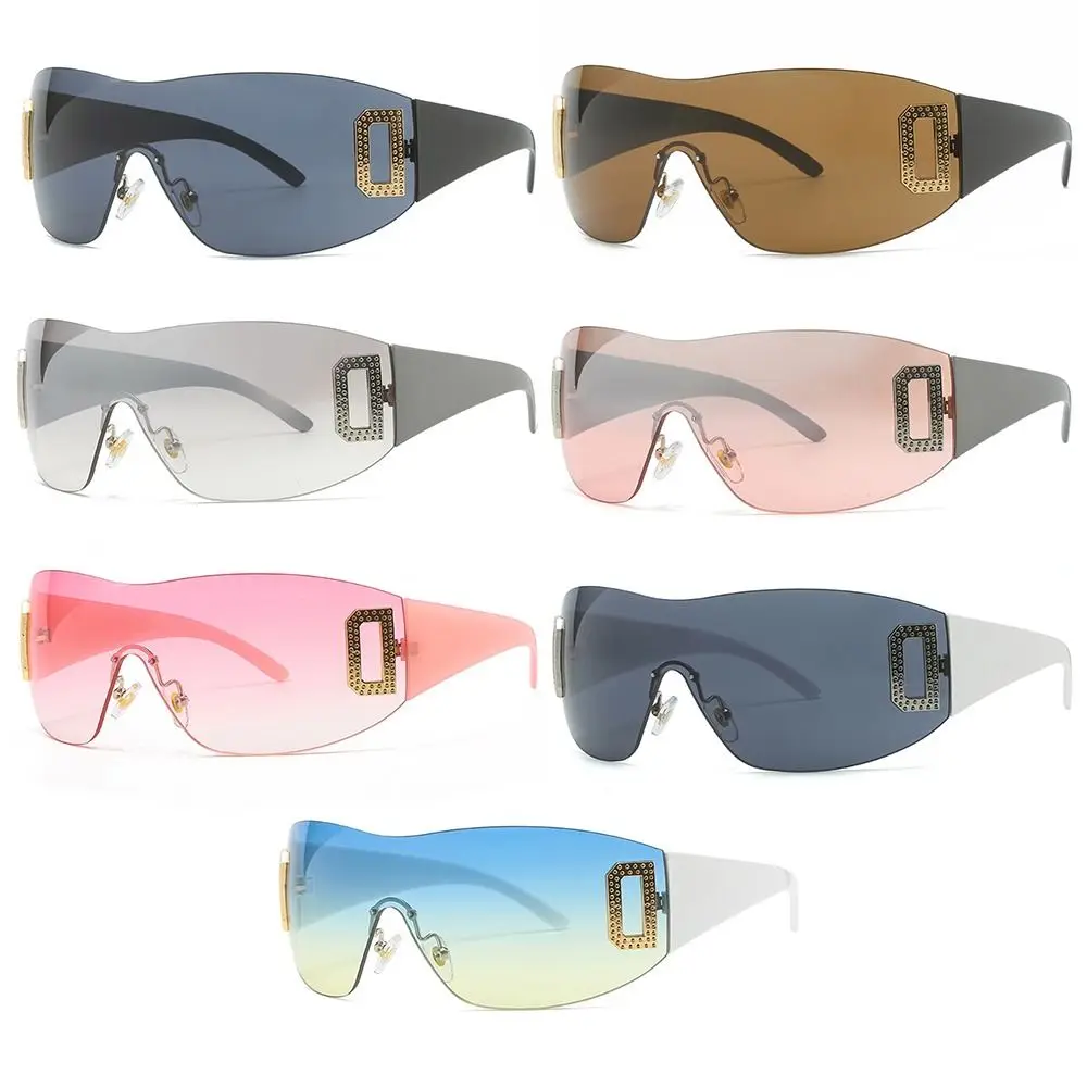 

Trendy Jeweled Frameless Eyewear Shades Wrap Around Sport Sunglasses Y2K Sunglasses for Women Punk