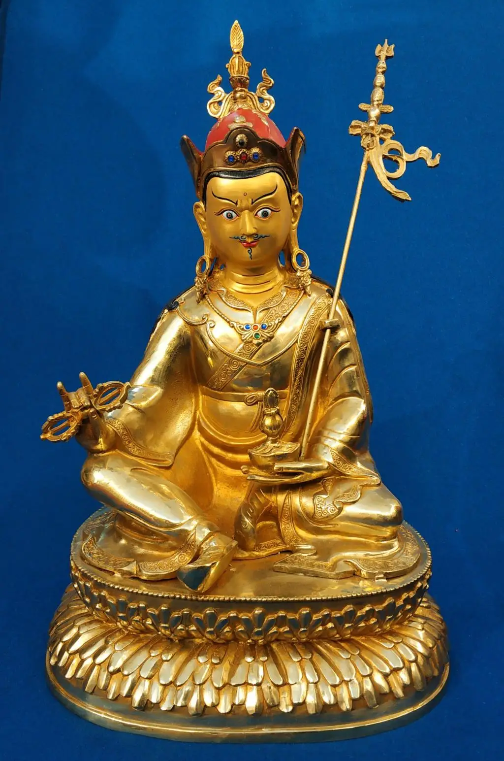 

LARGE Huge 47CM HOME Temple efficacious Protection Talisman GOOD GOLD Guru Rinpoche Padmasambhava Buddha brass statue