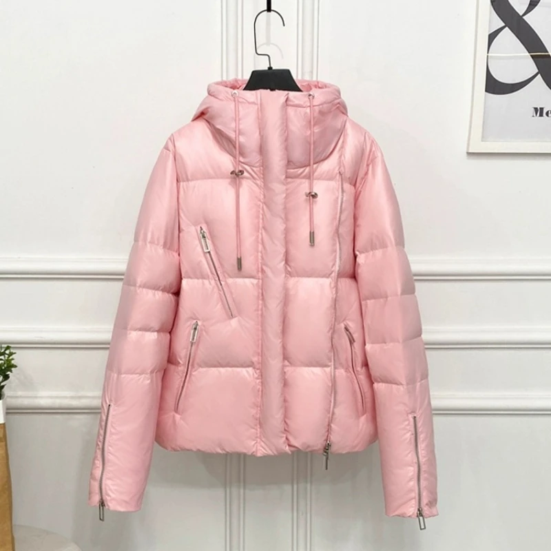 2023 New Fashion Glossy Loose Thick Warm Short Parkas Bread Clothes Hooded White Duck Down Coats Snow Wear Puffer Jackets Women