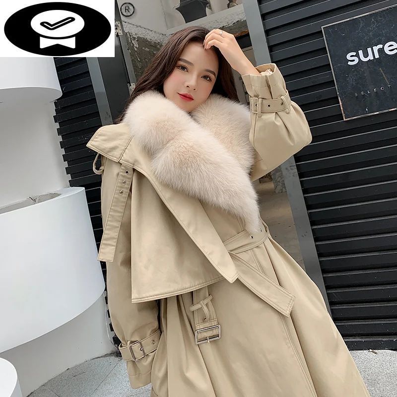 

Warm 2023 Autumn Winter Thick Rex Rabbit Fur Liner Parka Women Elegant Fox Fur Collar Jacket Female Abrigo Mujer Gxy1061