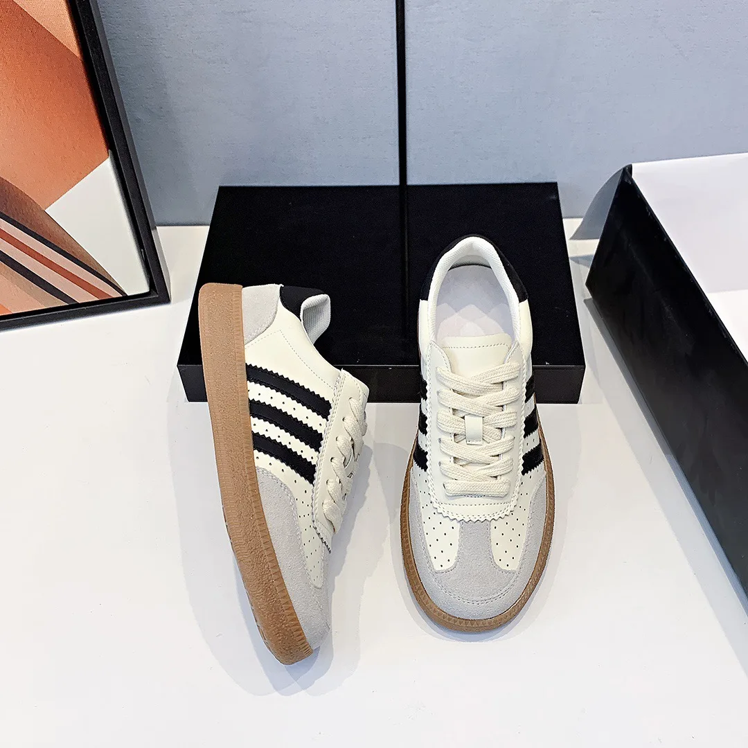 Elmsk  2023 Spring Summer Fashion Retro German Training Shoes Casual Shoes Comfortable Leather Sneakers Women