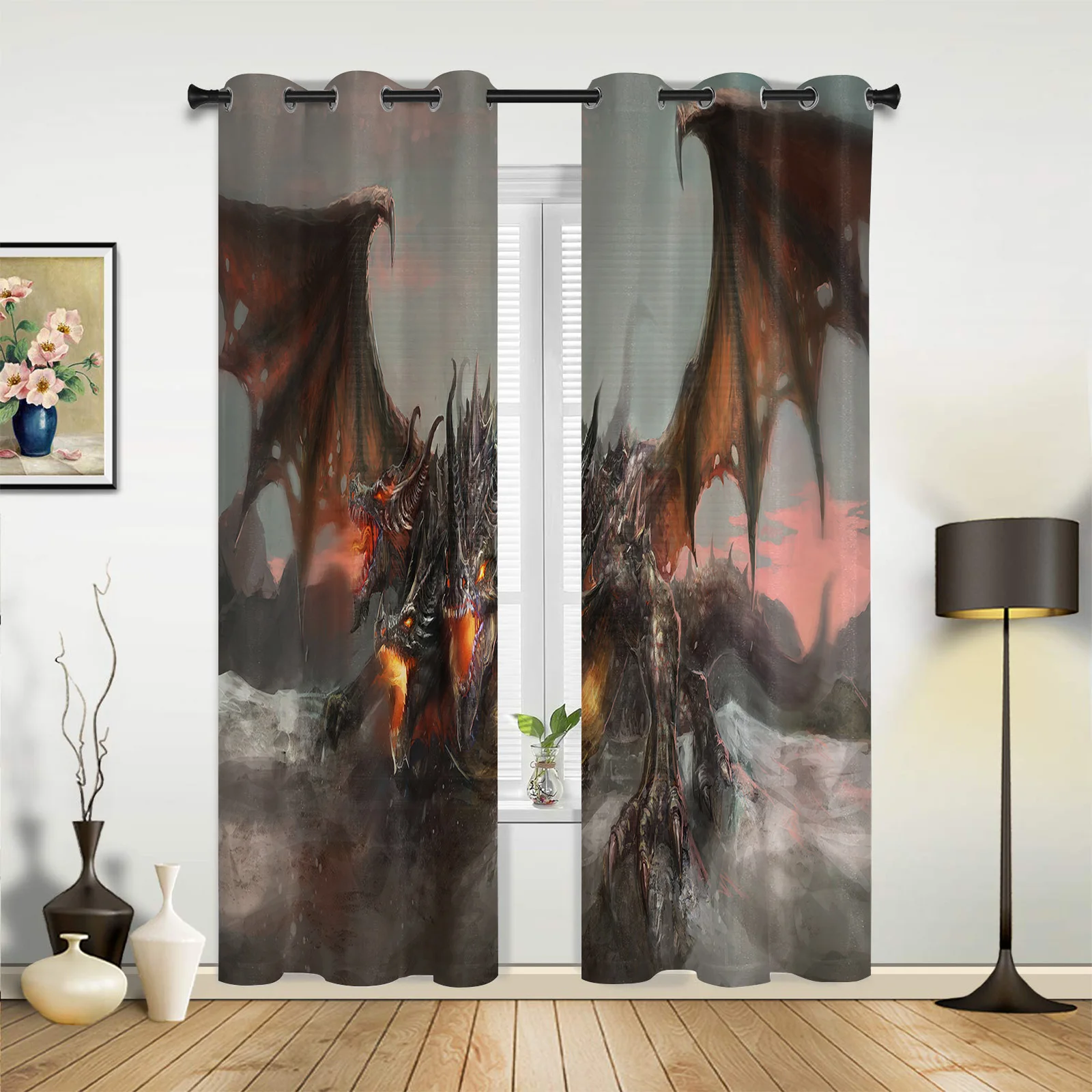 

Three Headed Western Dragon Curtains for Bedroom Living Room Drapes Kitchen Children's Room Window Curtain Modern Home Decor