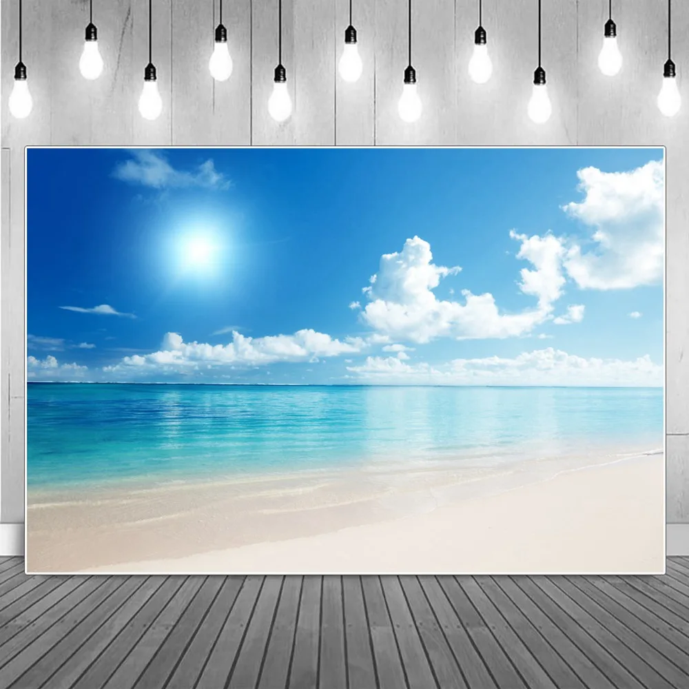 

Blue Ocean Sky White Clouds Photography Backgrounds Summer Seaside Clean Seawater Waves Sands Backdrops Photographic Portrait