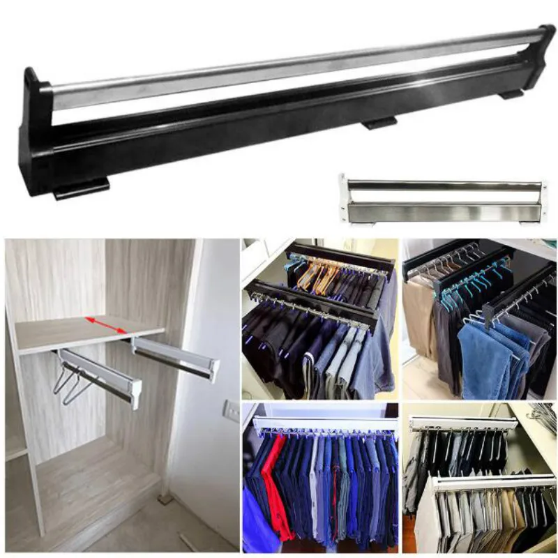 Easy Install Home Clothing Rail Stainless Steel Space Saving Closet Valet Rod Durable Pull Out Wardrobe Hanger Storage Rack WF92