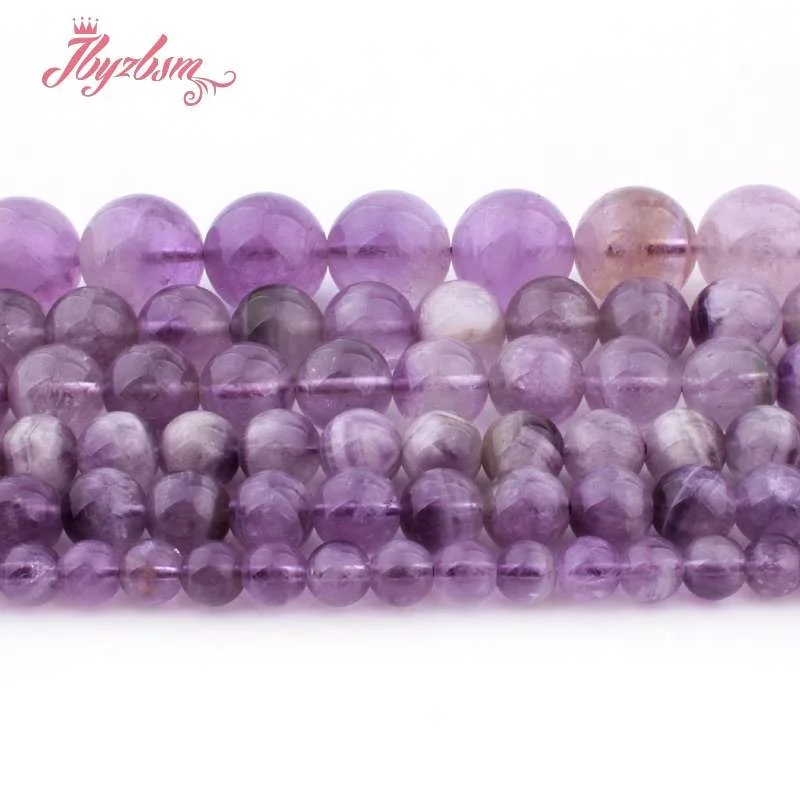 

6,8,10,12mm Smooth Round Light Dream Amethysts Natural Stone Beads For DIY Necklace Bracelat Jewelry Making 15" Free Shipping