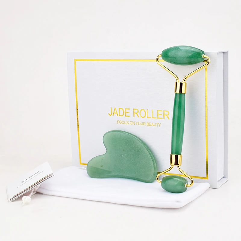 Green aventurine Jade facial Massage Kit Natural Crystal Stone Gua Sha Stone Set Skin Care Beauty Tool