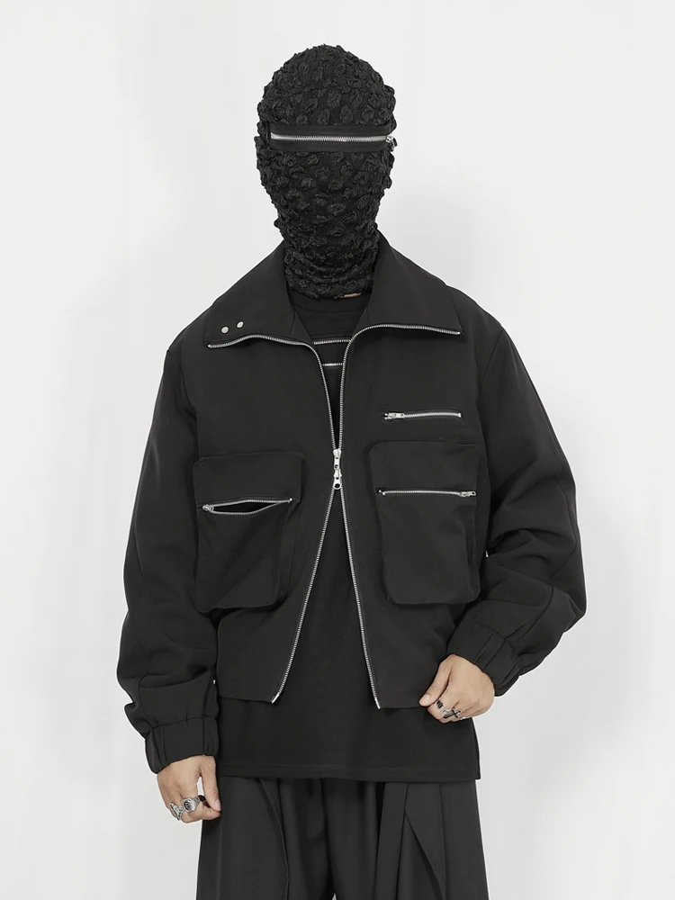 Оригинальная мужская повседневная куртка темно-черного цвета дизайн ощущение