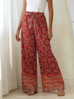 vintage long pants women 2022 designs floral print high waist pants casual loose ladies pants summer wide leg trousers