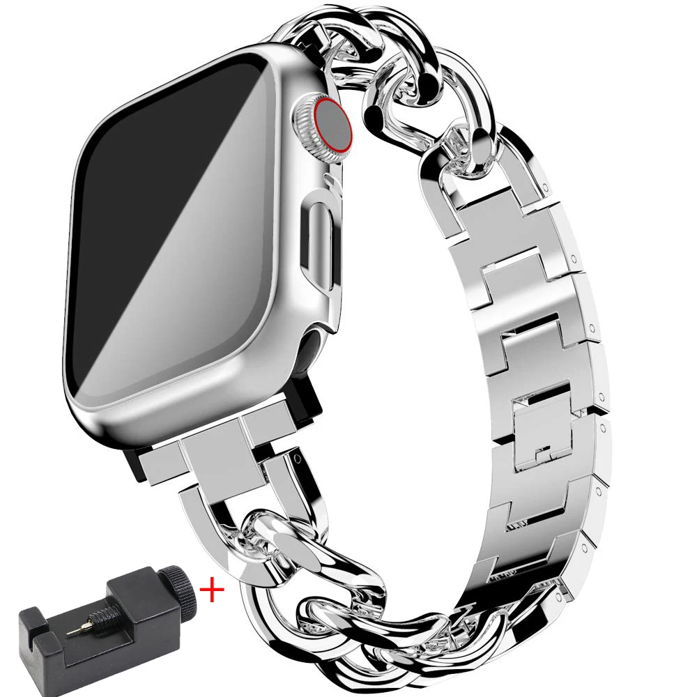 

Ремешок кубинский для Apple watch, металлический браслет из нержавеющей стали для iWatch series 7 6 5 4 3 se, 44 мм 40 мм 38 мм 45 мм 44 мм 41 мм