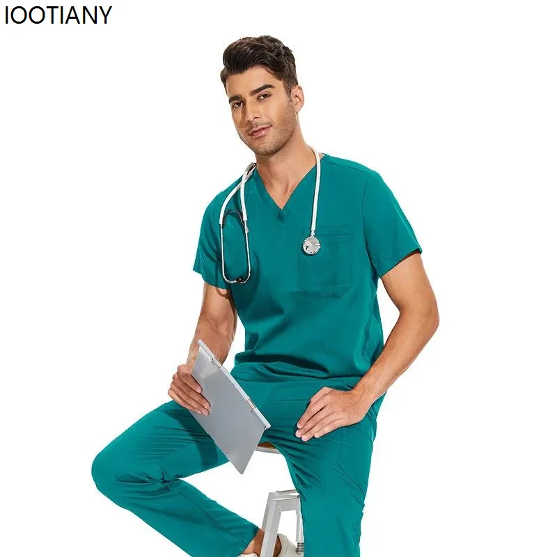 Мужская однотонная одежда для врачей и хирургии медицинская Униформа с