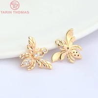 4625 6pcs 14x12mm hole1mm 24k gold color brass with zircon bee pendants high quality diy jewelry making findings wholesale