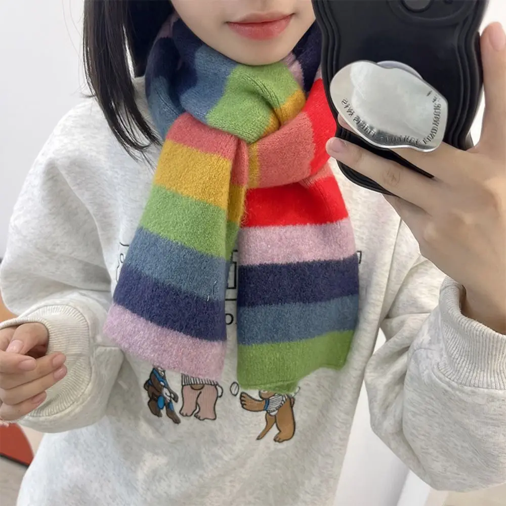 Теплый шарф в радужную полоску аксессуары для одежды бандана пашмина корейском