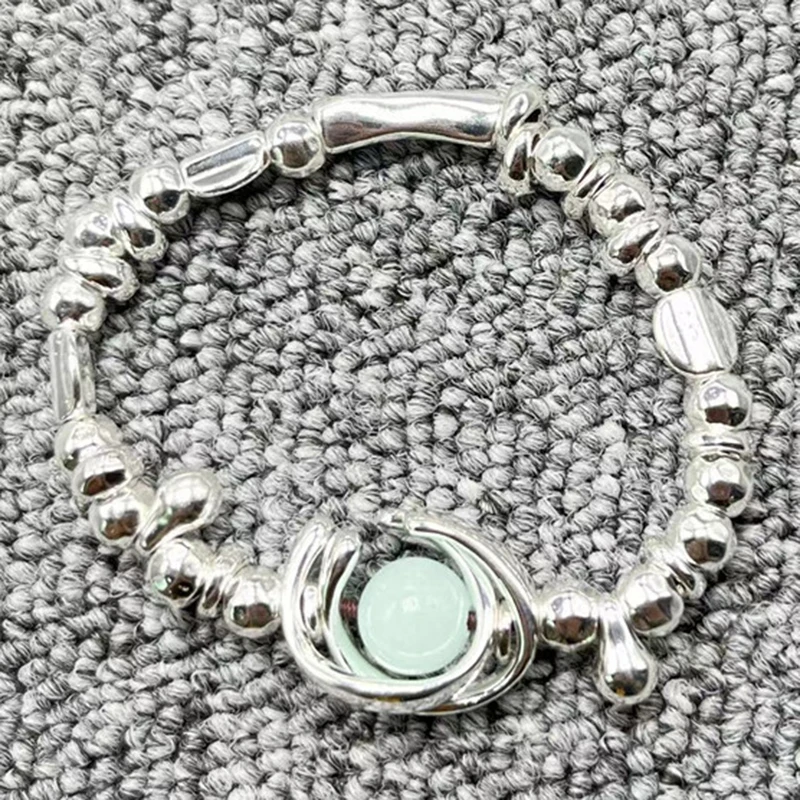 

European and American Fashion Fashion Electroplated 925 Silver Round Light Green Bracelet Festival Jewelry Gift