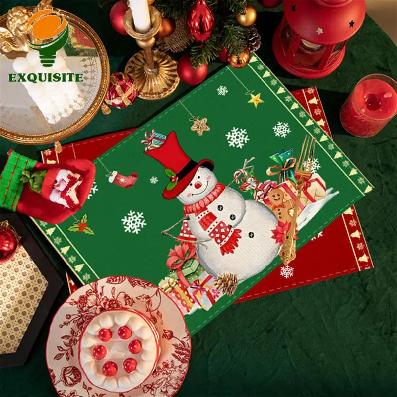 

Christmas Table Mat Easy To Clean Insulated Dining Table Mat Good Resilience Convenient Tableware Santa Table Mat Cute Table Mat