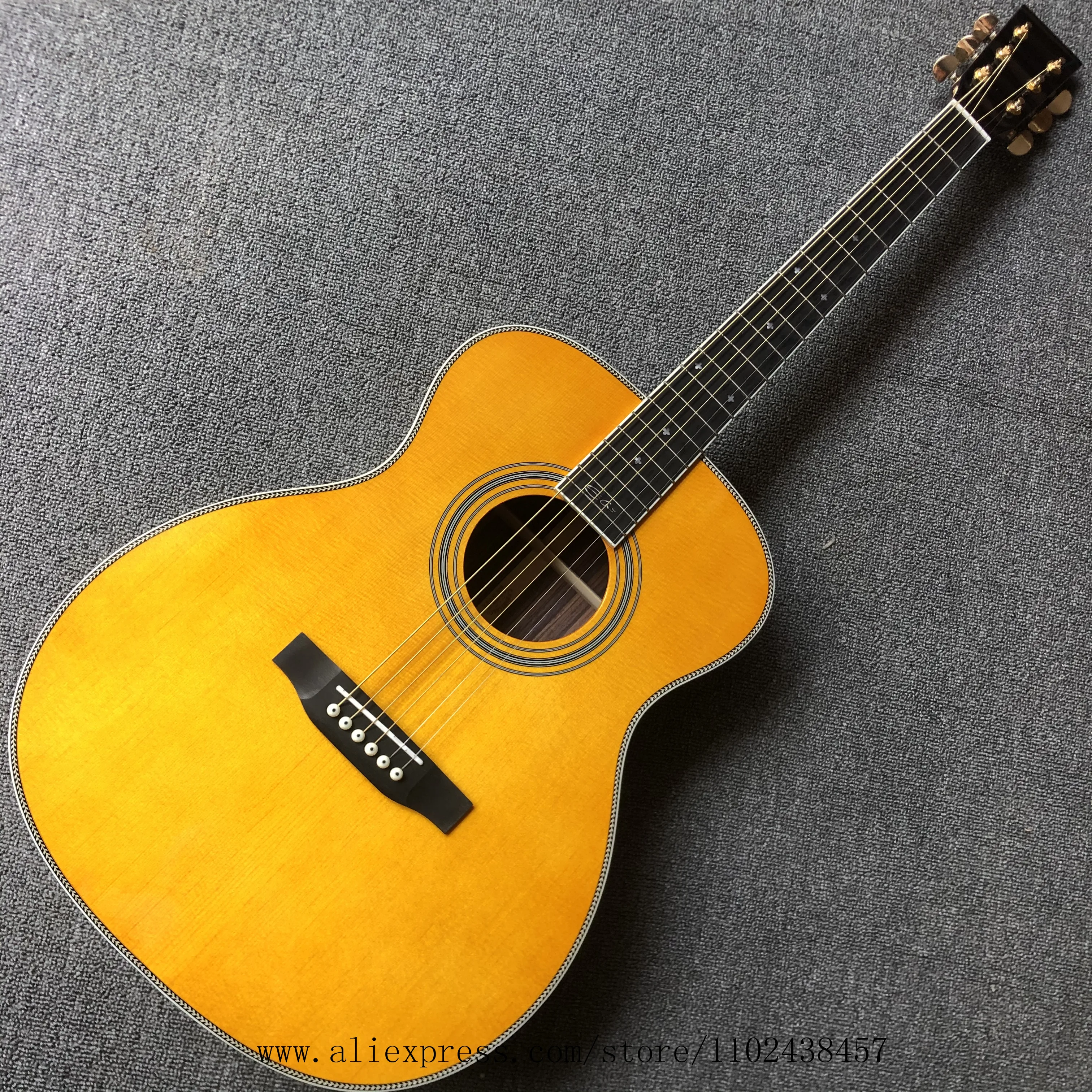 

Гитара под заказ, твердая ель, гриф из эбенового дерева, фиксатор в виде рыбьей кости, высококачественная акустическая гитара OM28 39 дюймов