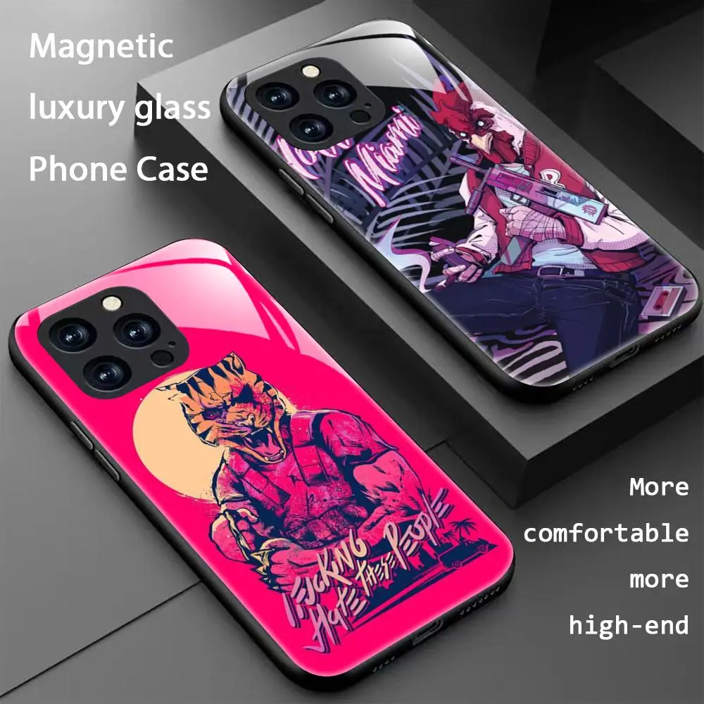 Фото Популярный чехол для телефона Hotline Miami Game для iPhone 17 16 15 14 13 12 11 X XR XS 8 Plus Mini Pro Max, стеклянный магнитный чехол №1
