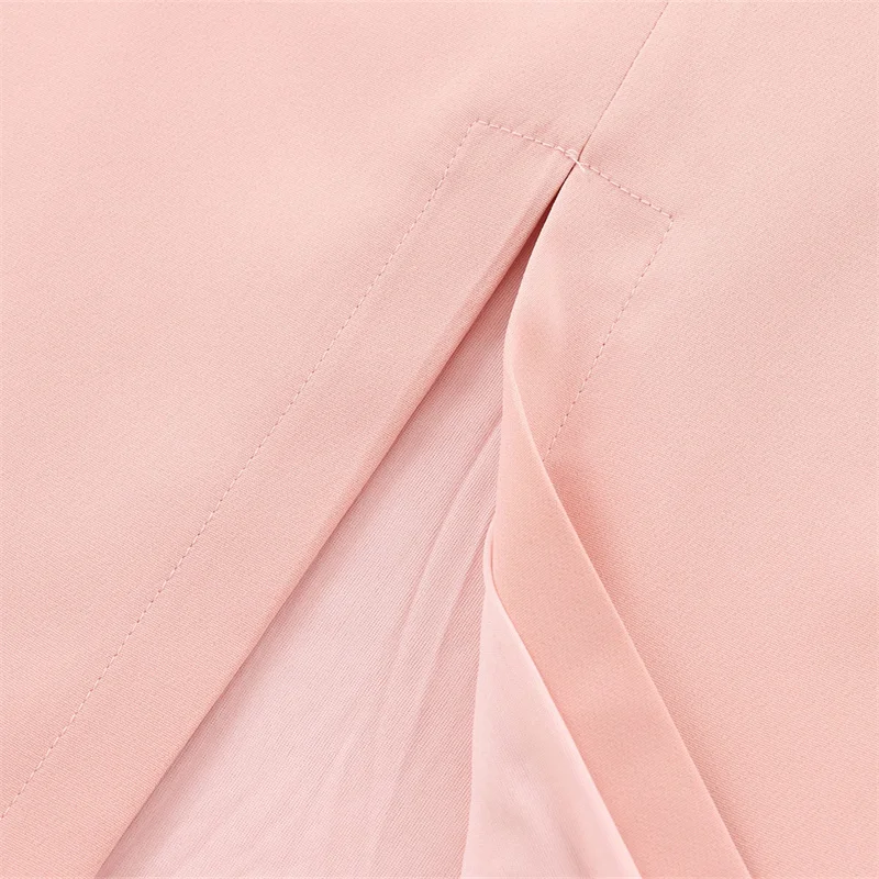 Новинка 2024 женское розовое платье-миди KEYANKETIAN с низким вырезом поясом и разрезом