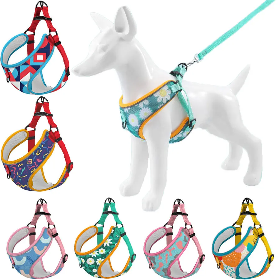 

Breathable Dog harness and leash Set Cartoon Pattern harness for small medium dogs Cat harness Comfort Dog Accessories dog items