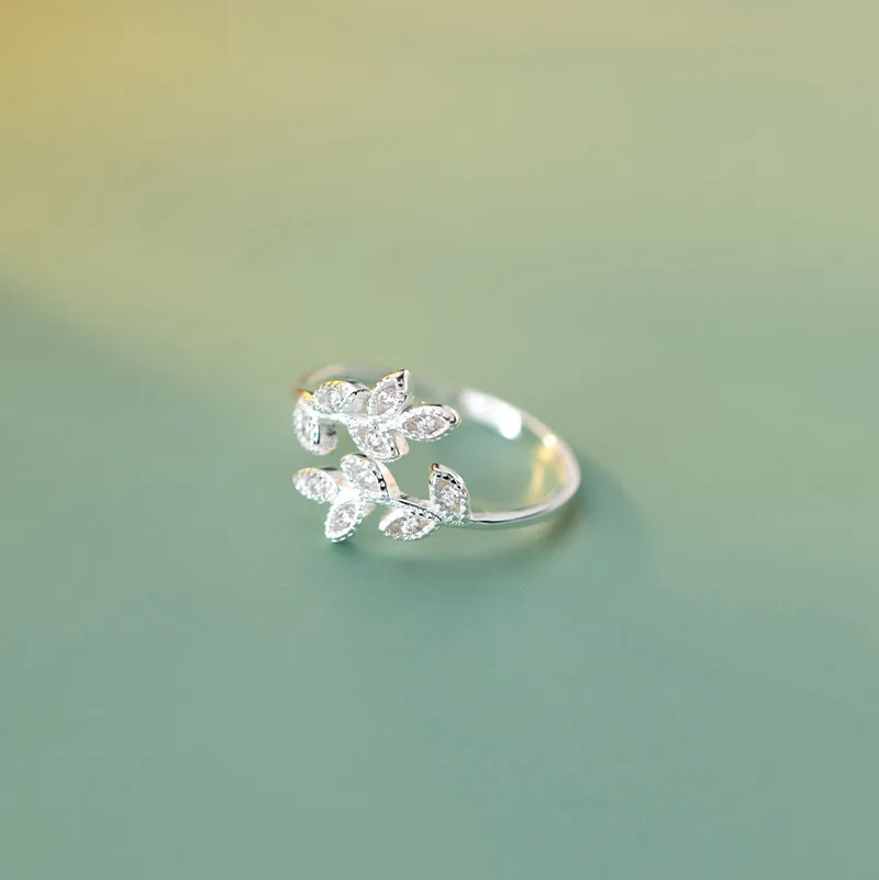 

925 Sterling Silver Simple and Cute Leaf Rings Size Adjustable Classic Fashion Women Boutique Jewelry