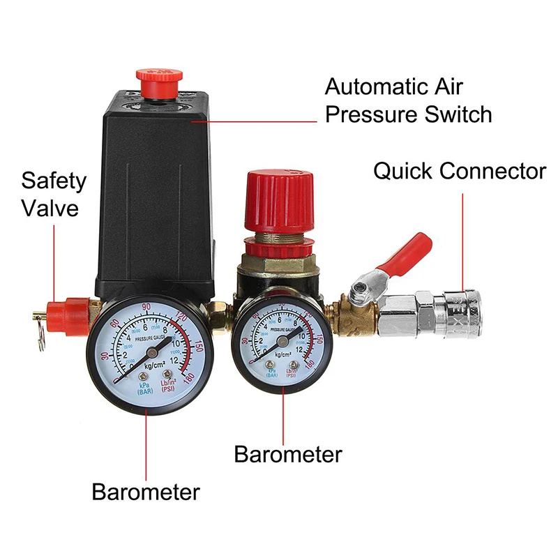 Pressure Switch Control Valve Regulator With Gauges Fittings Pneumatic Accessories Quick Response 240v