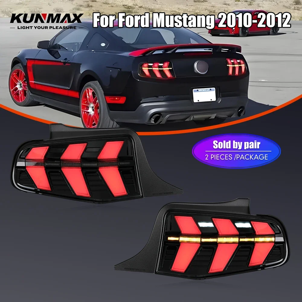 Фото Пара светодиодных задних фонарей для Ford Mustang 2010-2012 DRL, сигнал поворота заднего тормоза, Plug and Play, автомобильный задний фонарь в сборе №1