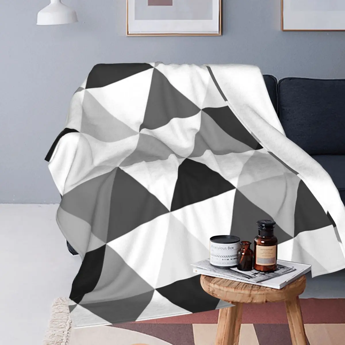 Черное серое и белое одеяло с треугольниками мягкое теплое Фланелевое покрывало