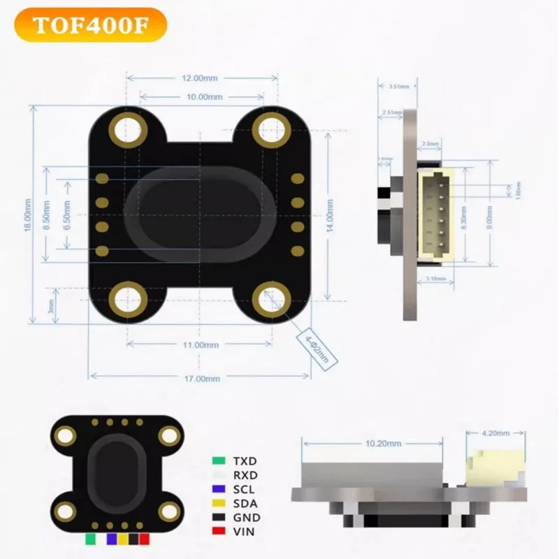 VL6180 VL53L0 VL53L1 Лазерный дальномер Time-of-Flight (ToF) со встроенным алгоритмом MCU TOF050F TOF200F TOF400F 50 см2 м4 м MODBUSIIC I2C (art.: 3920dba2e45ae) - 3920dba2e45ae
