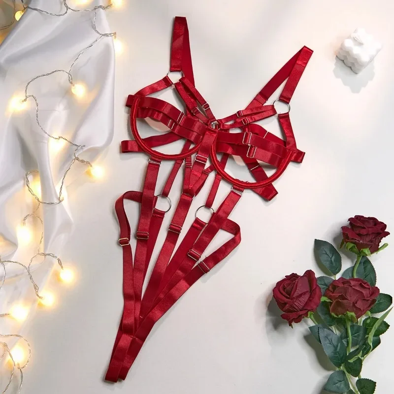 Цельный бандажный боди женский экзотический черный обтягивающий с открытой