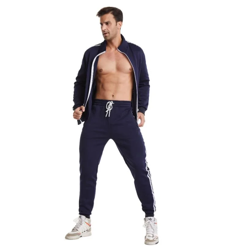 

Tracksuits Men Polyester Sweatshirt Sporting Striated 2022 Autumn Gyms Jacket + Pants Casual Men's Track Suit Sportswear Fitness