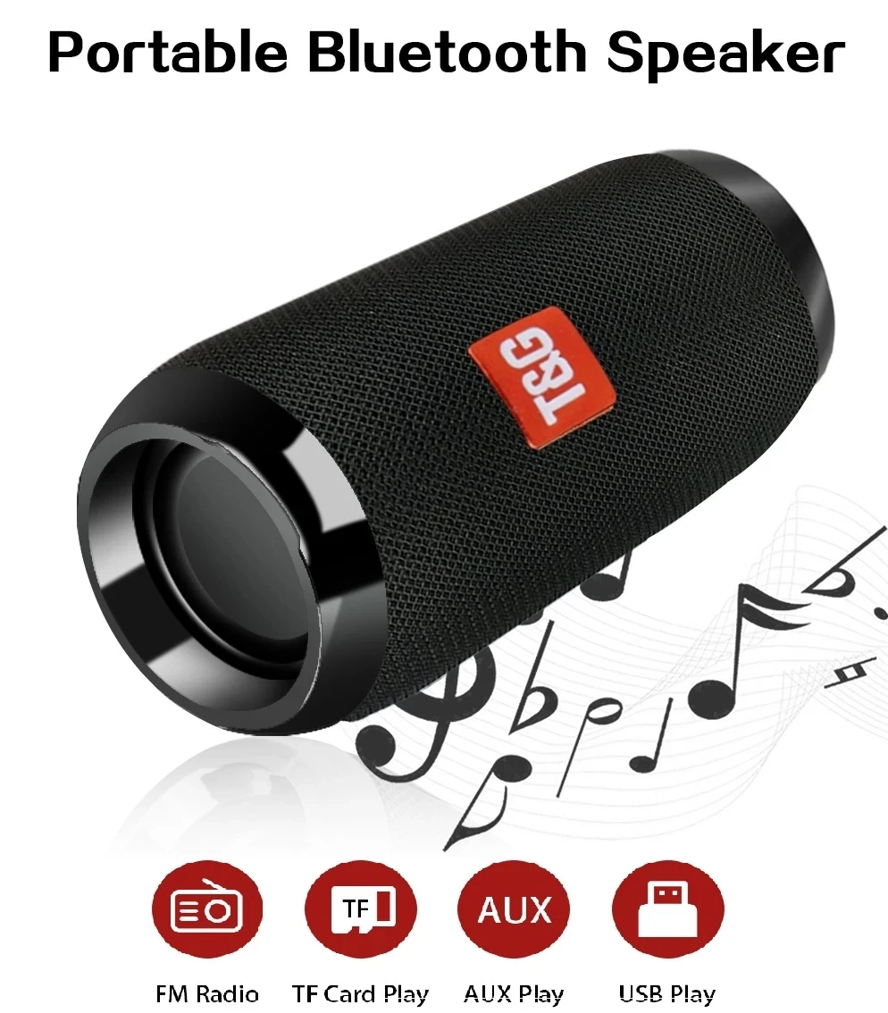 

TG Bluetooth Speaker Portable Outdoor Loudspeaker Wireless Mini Column 3D 10W Stereo Music Surround Support FM TF Card Bass Box