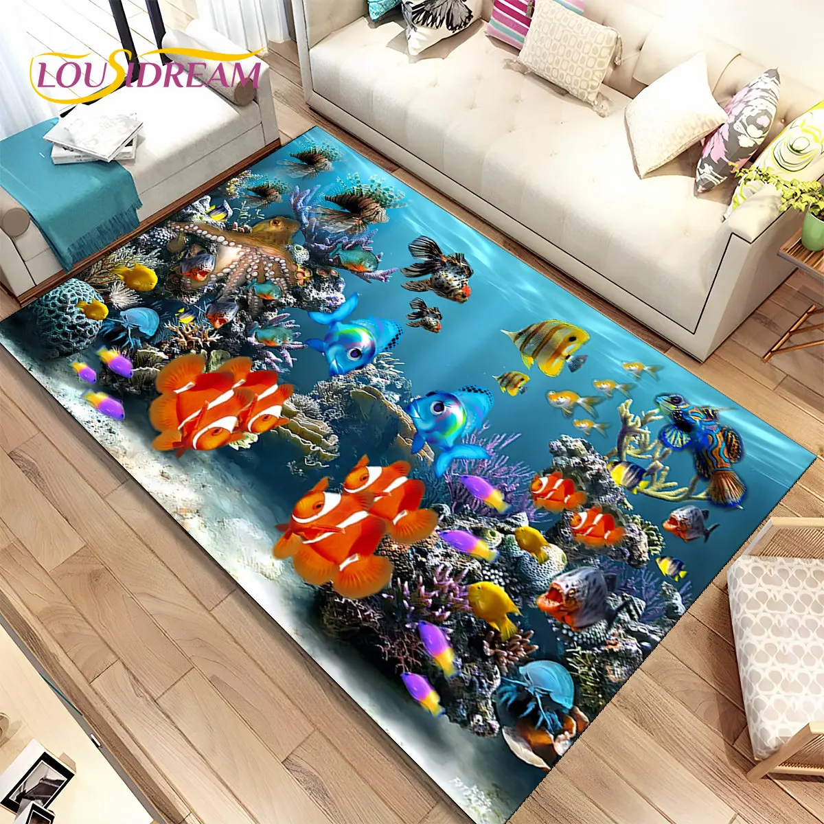 

3D Seabed Underwater World Dolphin Turtle Area Rug,Carpet Rug for Living Room Bedroom Sofa Doormat,kids Play Non-slip Floor Mat