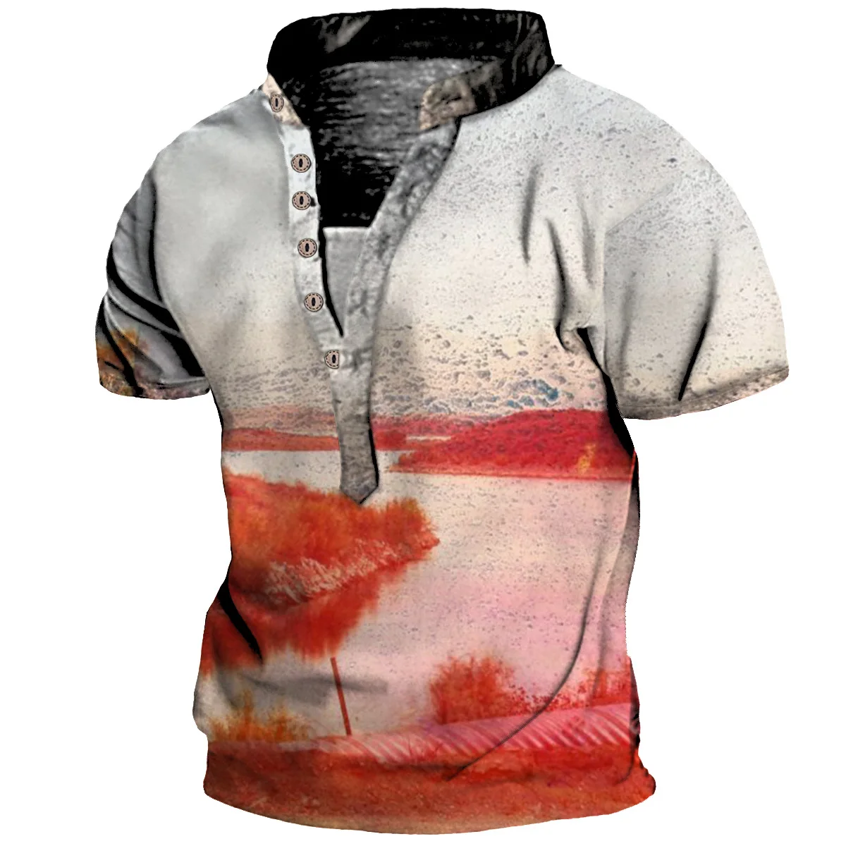 

2023 Hot Selling Men's Gradient Color T-Shirt 3D Printing Summer Casual Fashion Color Short-Sleeved V-neck Henry Shirt