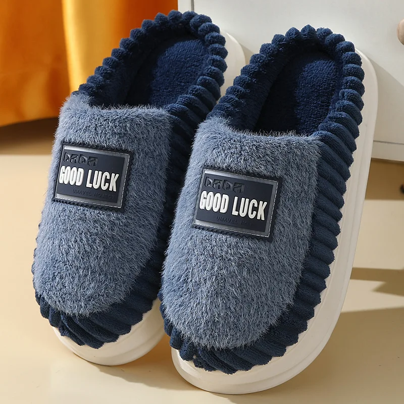 

Winter Men's Cotton Slippers Indoor Soft-soled Non-slip Warm Cotton Shoes Outdoor Large Size Thick-soled Couple Slippers Women